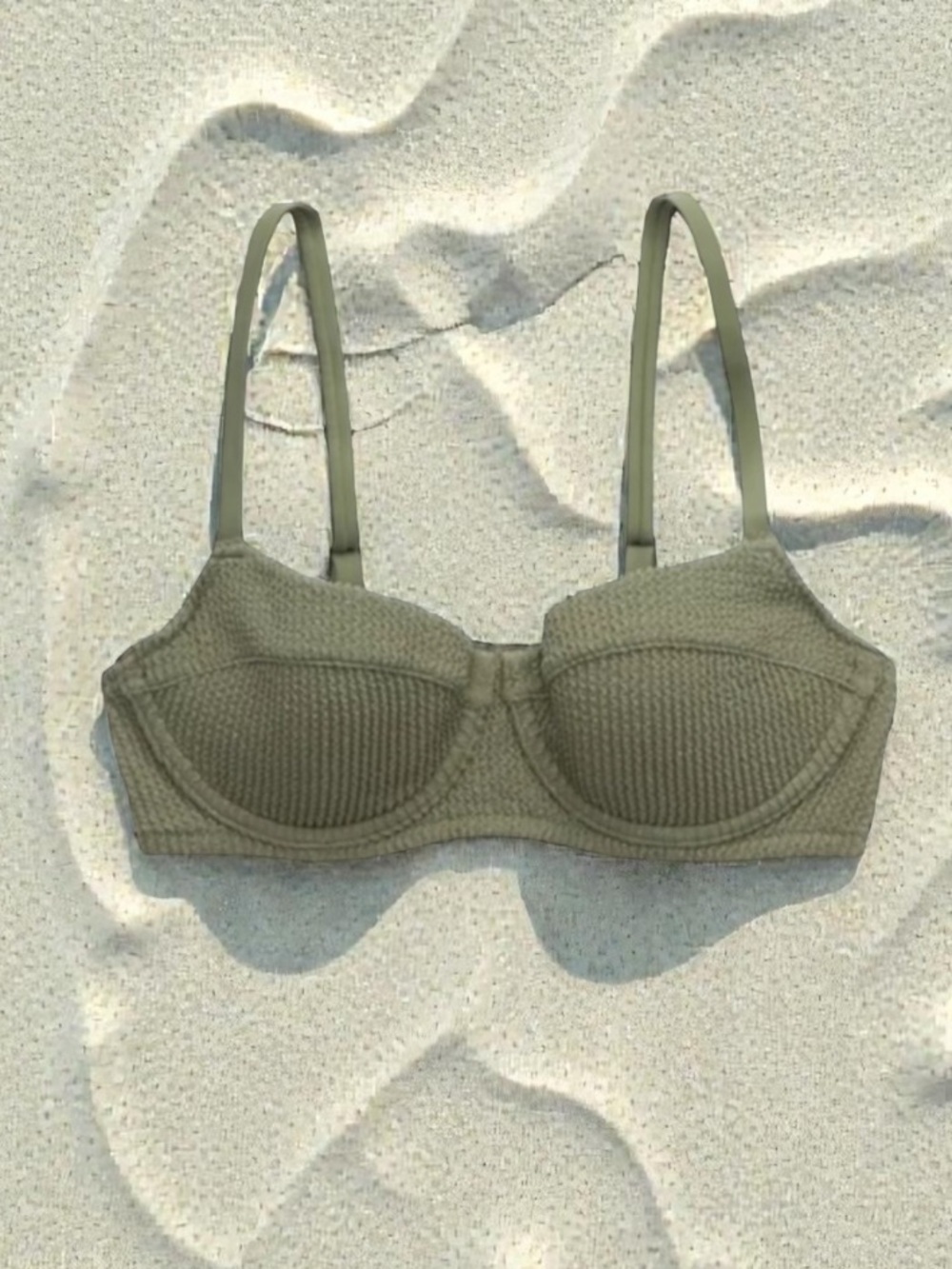 🌻NEW w/tag Aerie Olive Crinkle Lightly Lined Underwire Bikini Top Size 36DD